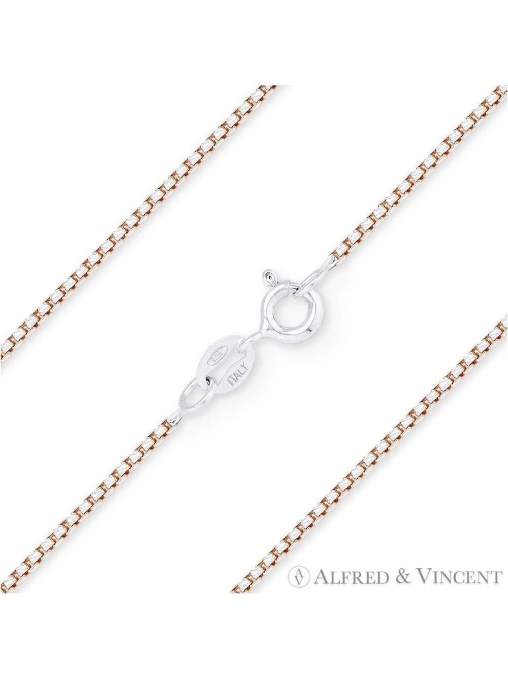 Diamond-Cut Round-Box Chain Necklace in .925 Sterling Silver w/ 14k Rose Gold